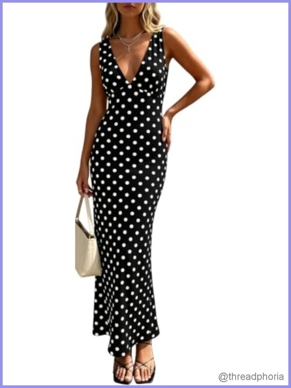 Polka Dot Maxi Bodycon Dress Deep V Neck Sleeveless Mesh Mermaid Formal Gown